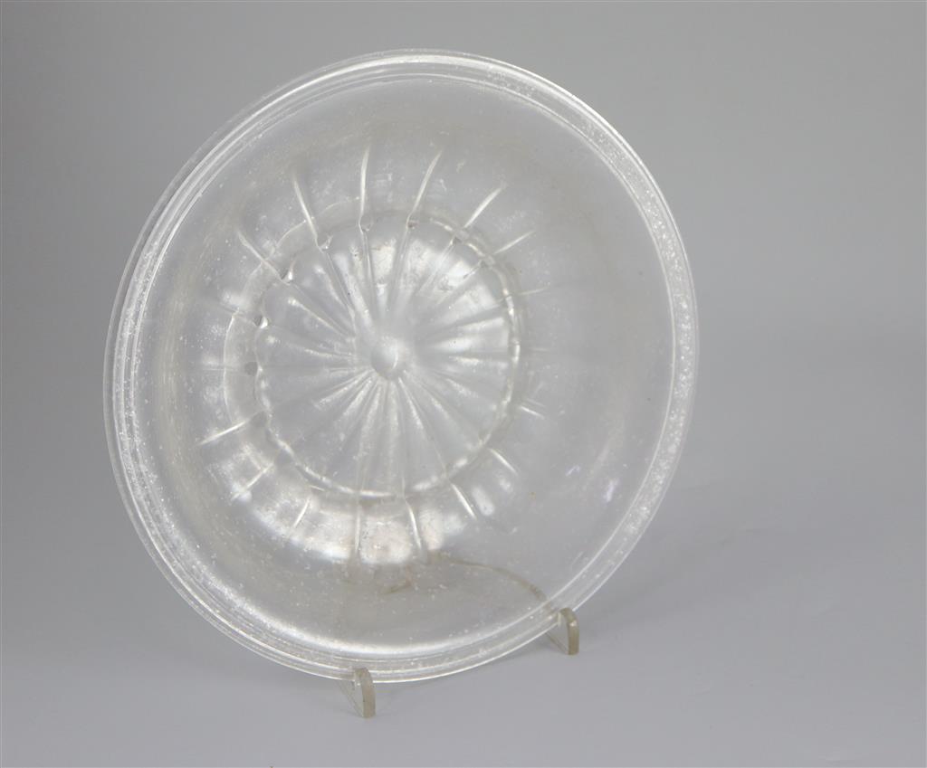 A crizzled lead glass dish, c.1680, of Ravenscroft type, 15.5cm diameter
